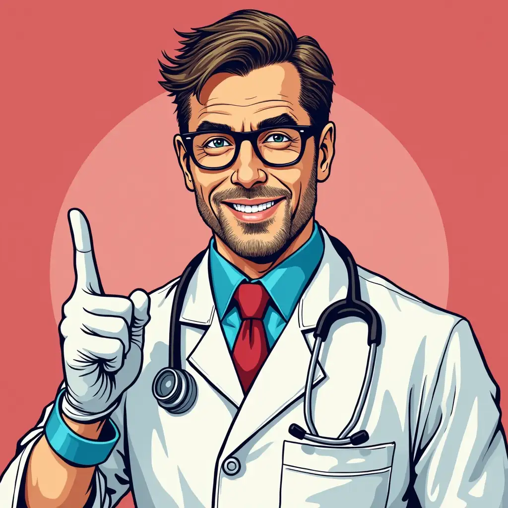 a male doctor in pop art style giving a like