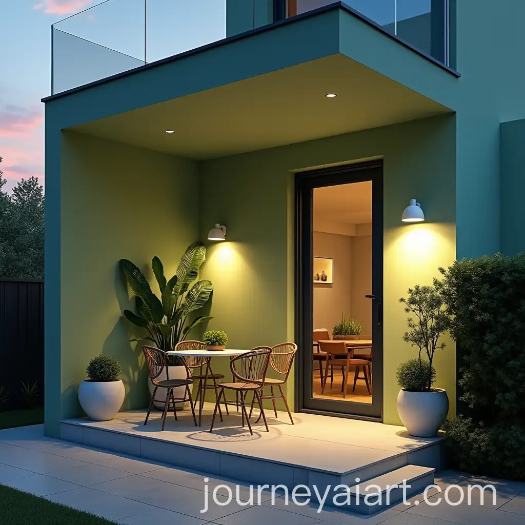 Elegant-Sunset-Balcony-with-Decorative-Plants-and-Glass-Door