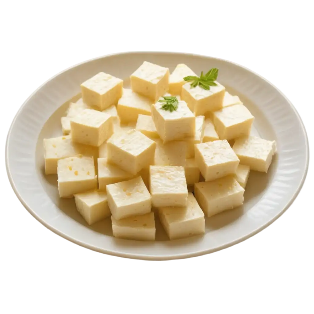 Fresh-Paneer-PNG-Image-with-7-Cubes-on-a-Plate-for-Culinary-and-Creative-Uses