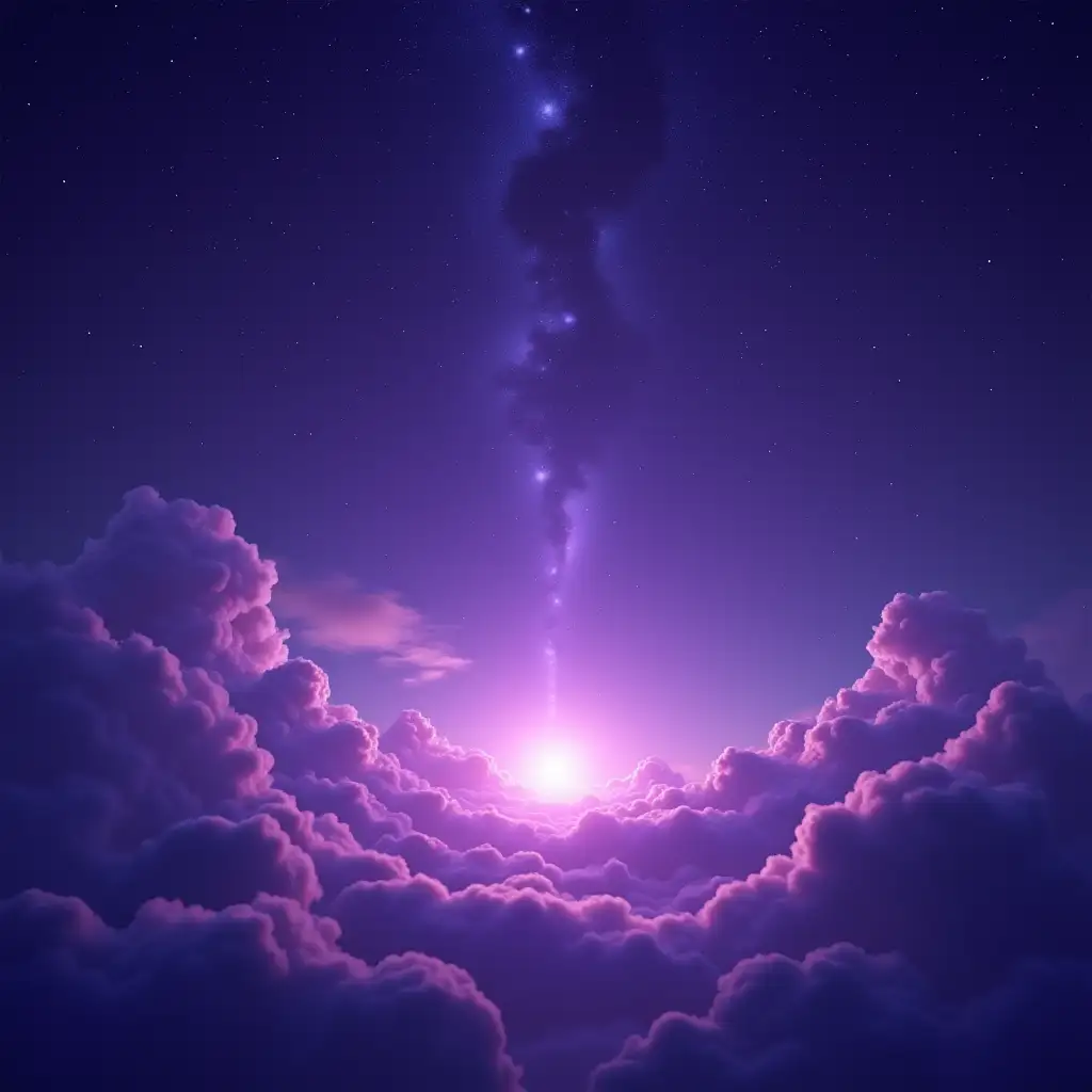 Ethereal Dark Purple Starry Sky with Heavenly Clouds