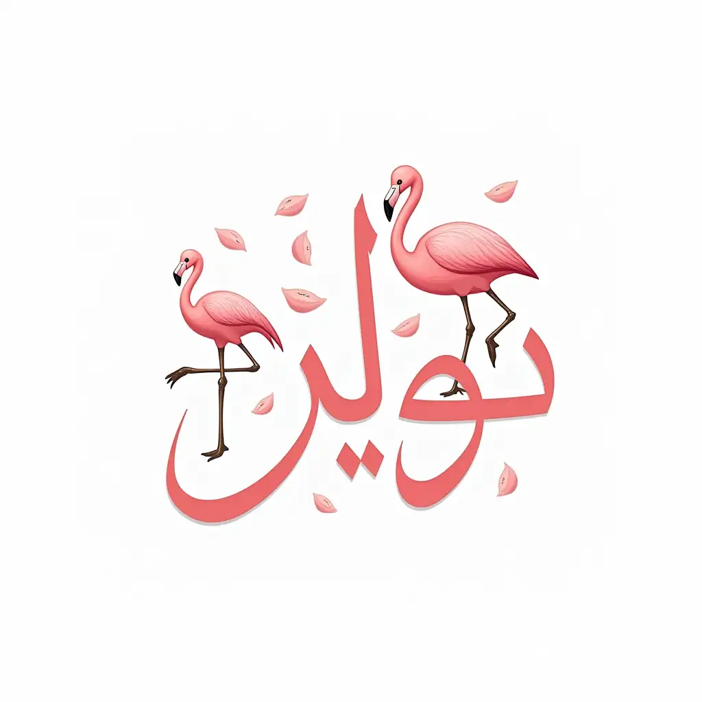 Arabic-Script-Letter-with-Flamingo-Birds-and-White-Background
