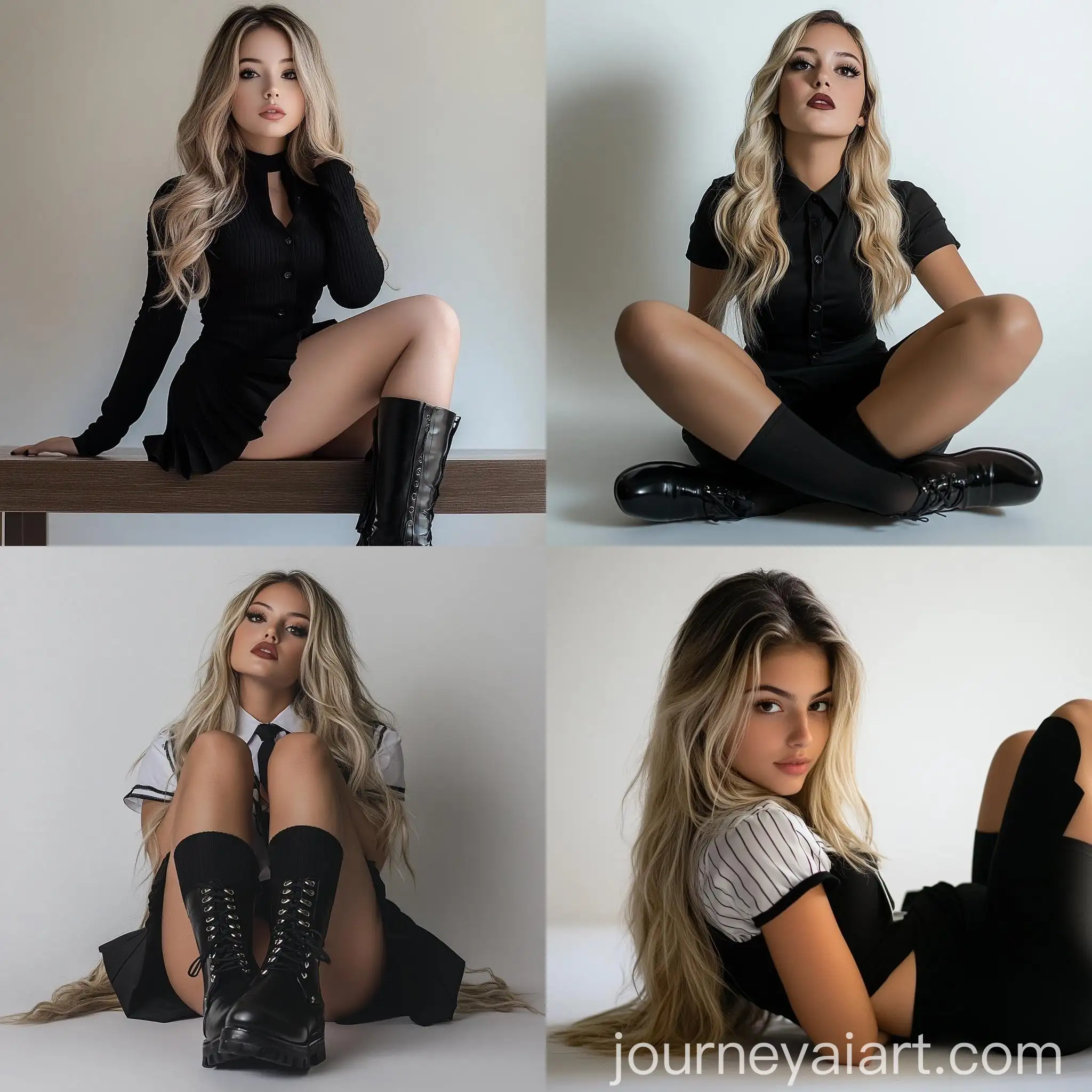 Brazilian-School-Woman-in-Black-Uniform-Posing-in-Studio