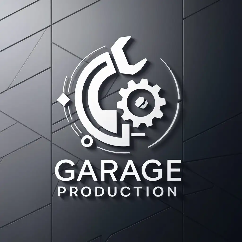 a logo design,with the text "Garage Production", main symbol:Socket wrench and gear,complex,be used in Technology industry,clear background