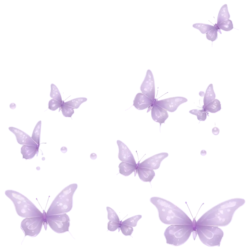 Butterflies and bubbles in lilac with transparent background