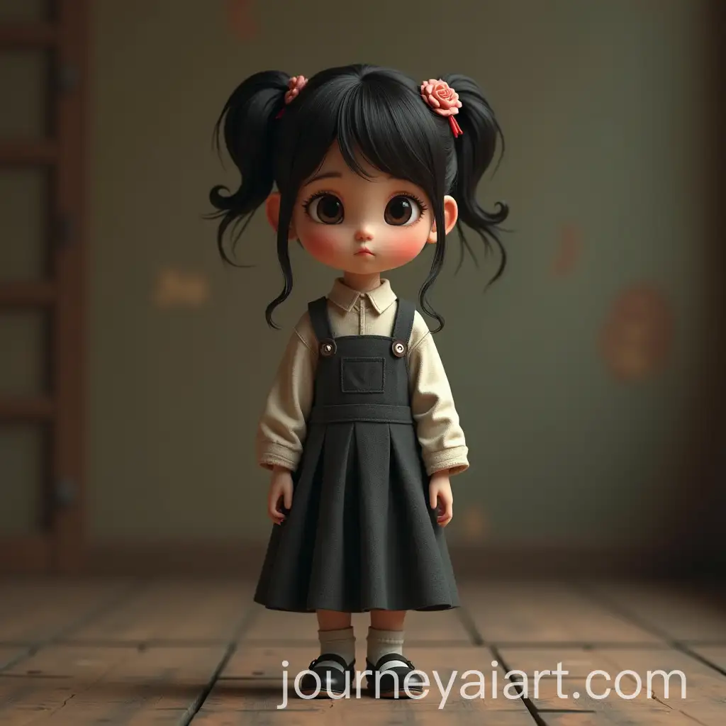 3D-Art-of-Young-Girl-in-Vintage-Dark-Dress-with-Japanese-Aesthetic-Style