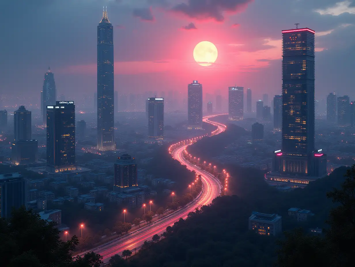 A futuristic cityscape combining ancient and modern Nanjing, cinematic lighting, digital art style --ar 16:9