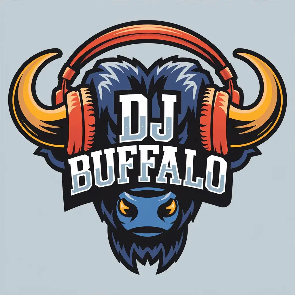 LOGO Design for DJ Buffalo Bright Colors with Buffalo Horns and Headphones Theme