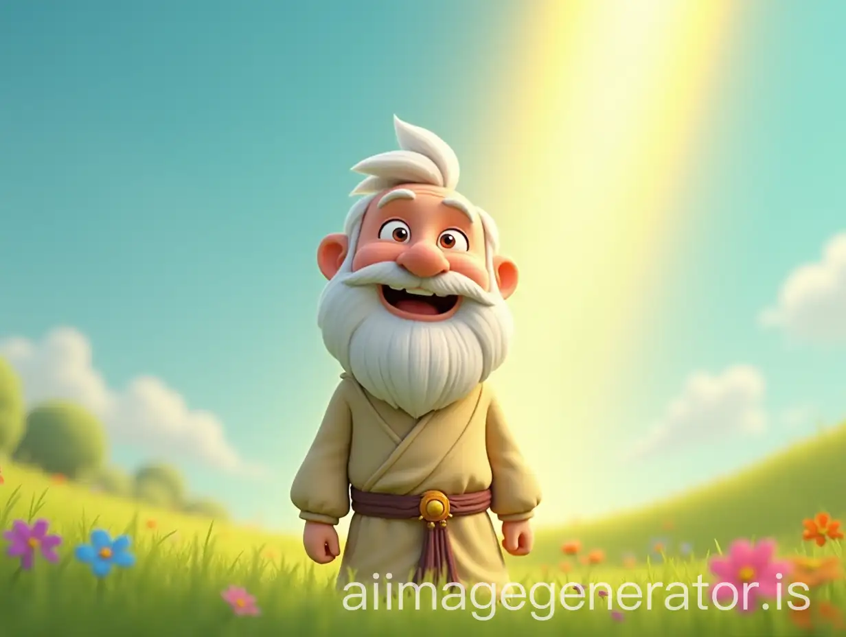 3D-Animated-Elderly-Man-with-Magical-Glow-in-a-Lush-Meadow