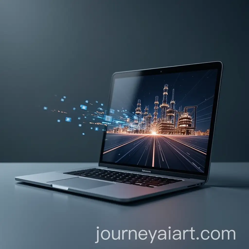 Sleek-Dark-Gray-Macbook-Displaying-3D-Factory-Graphic-for-Industrial-Automation