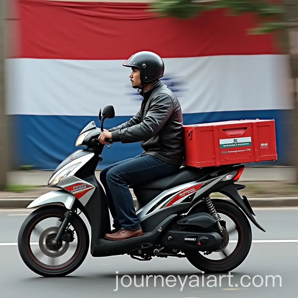 Motorcycle-Deliveryman-in-Paraguay-with-Flag-Background