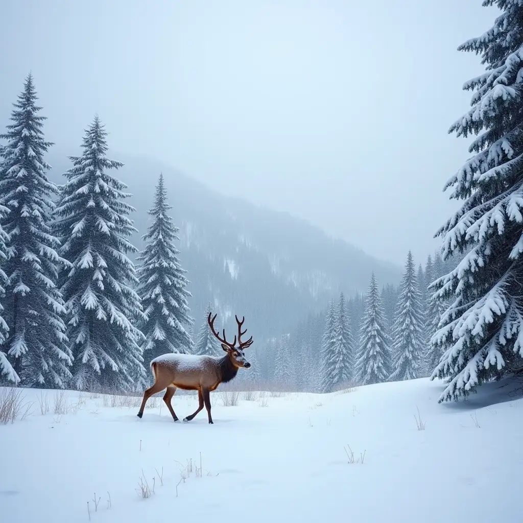 Deer-Walking-in-a-Snowy-French-Mountain-Landscape