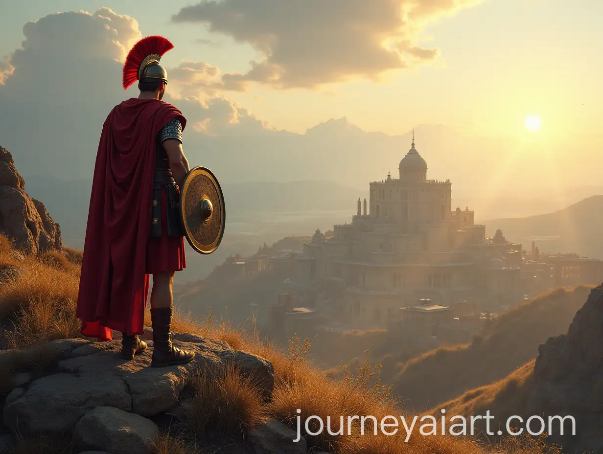 Explorer-of-the-Roman-Empire-Overlooking-an-Army-on-the-Horizon-from-a-Mountain