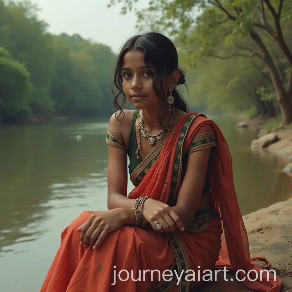 SemiRealistic-Indian-Girl-with-Glossy-Skin-Sitting-Near-River