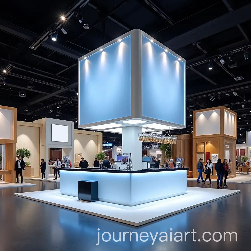 Modern-High-Tower-Exhibition-Booth-with-White-Blue-and-Wooden-Accents