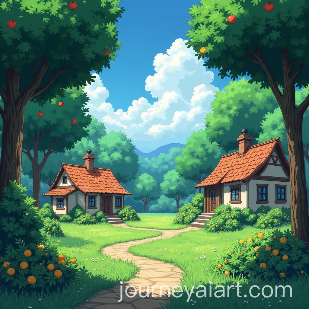 Serene-Village-Surrounded-by-Greenery-and-Fruit-Trees-in-Anime-Studio-Ghibli-Style