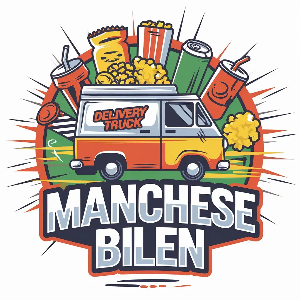 LOGO Design for Manchese Bilen VanDelivery Truck with Snacks and Drinks Bright Colors Energy Lines