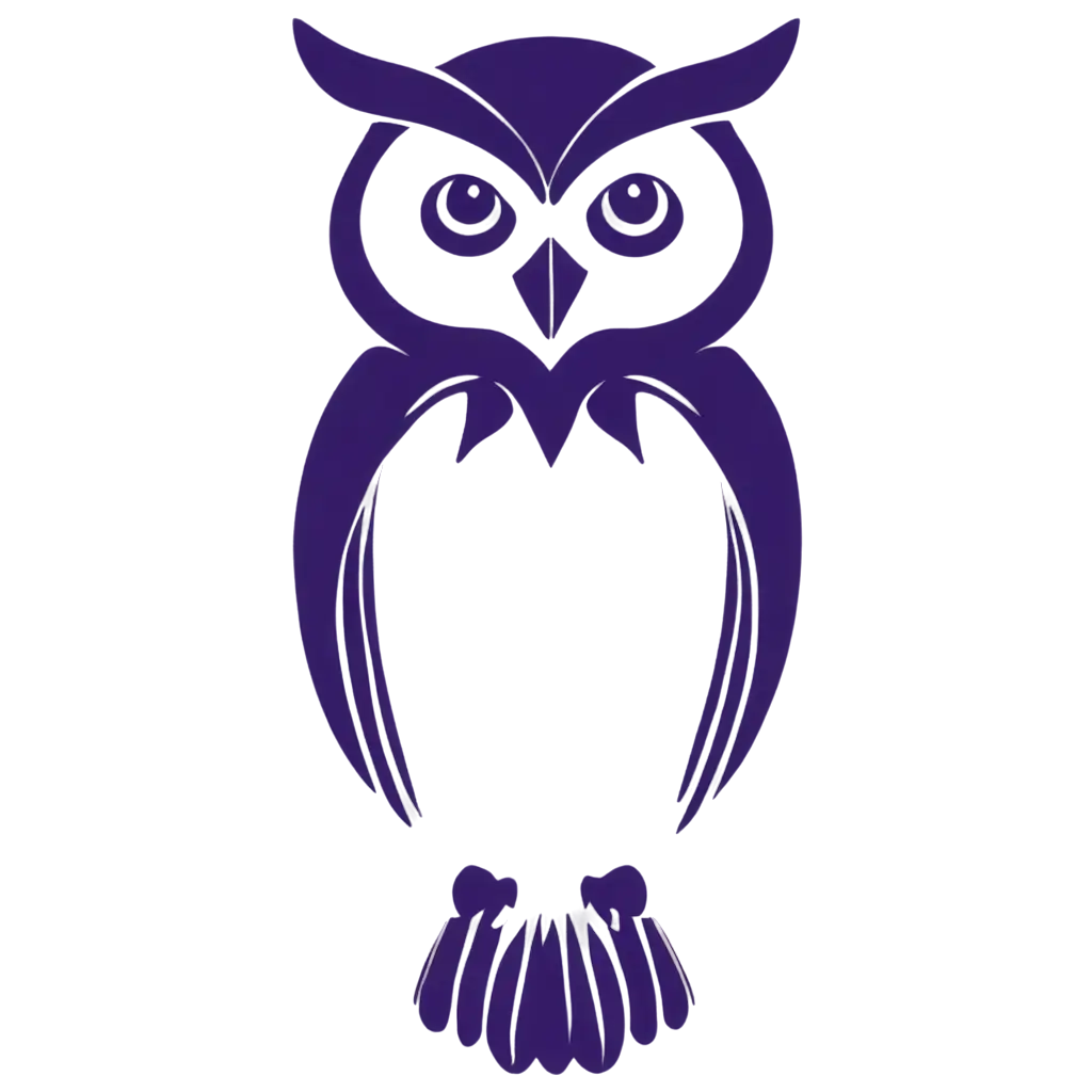 Icon of a stylized owl for logo in purple color