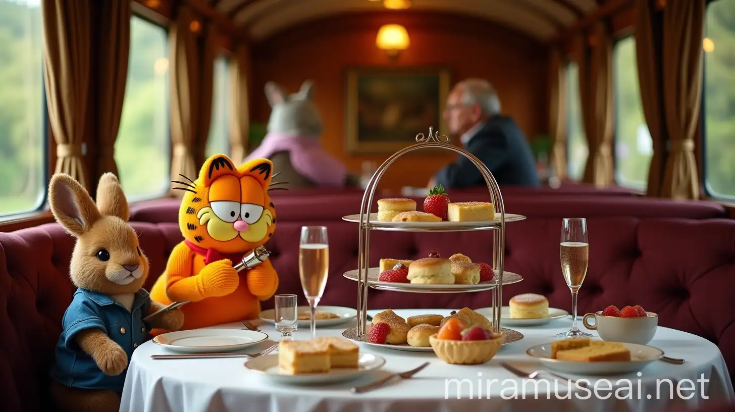 Luxurious English High Tea with Champagne Celebrating Captain Haynes 60th Birthday on a Luxurious Train Carriage