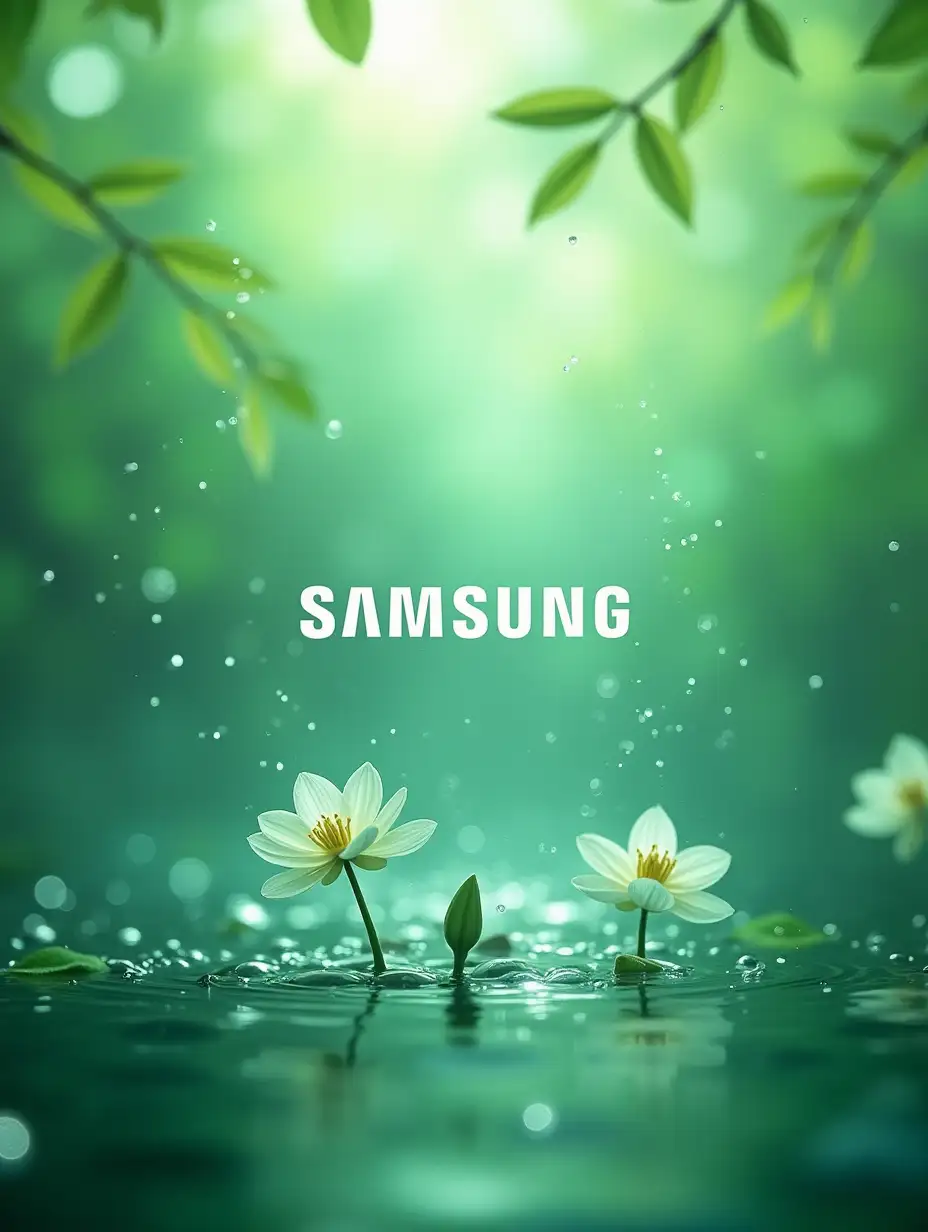 Samsung logo background sheet green flowers water environment