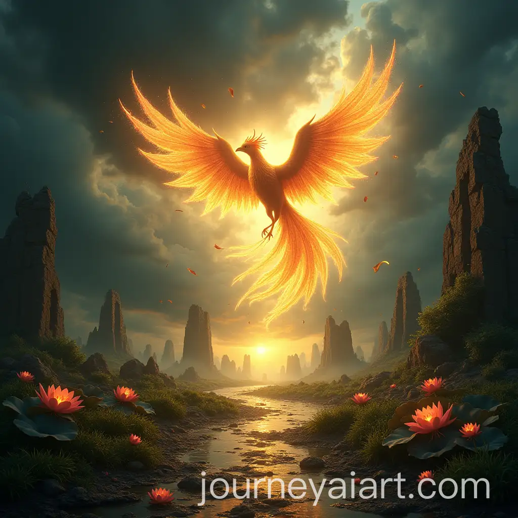 Phoenix-Rising-from-Ashes-in-Stormy-Landscape-Symbolizing-Spiritual-Rebirth