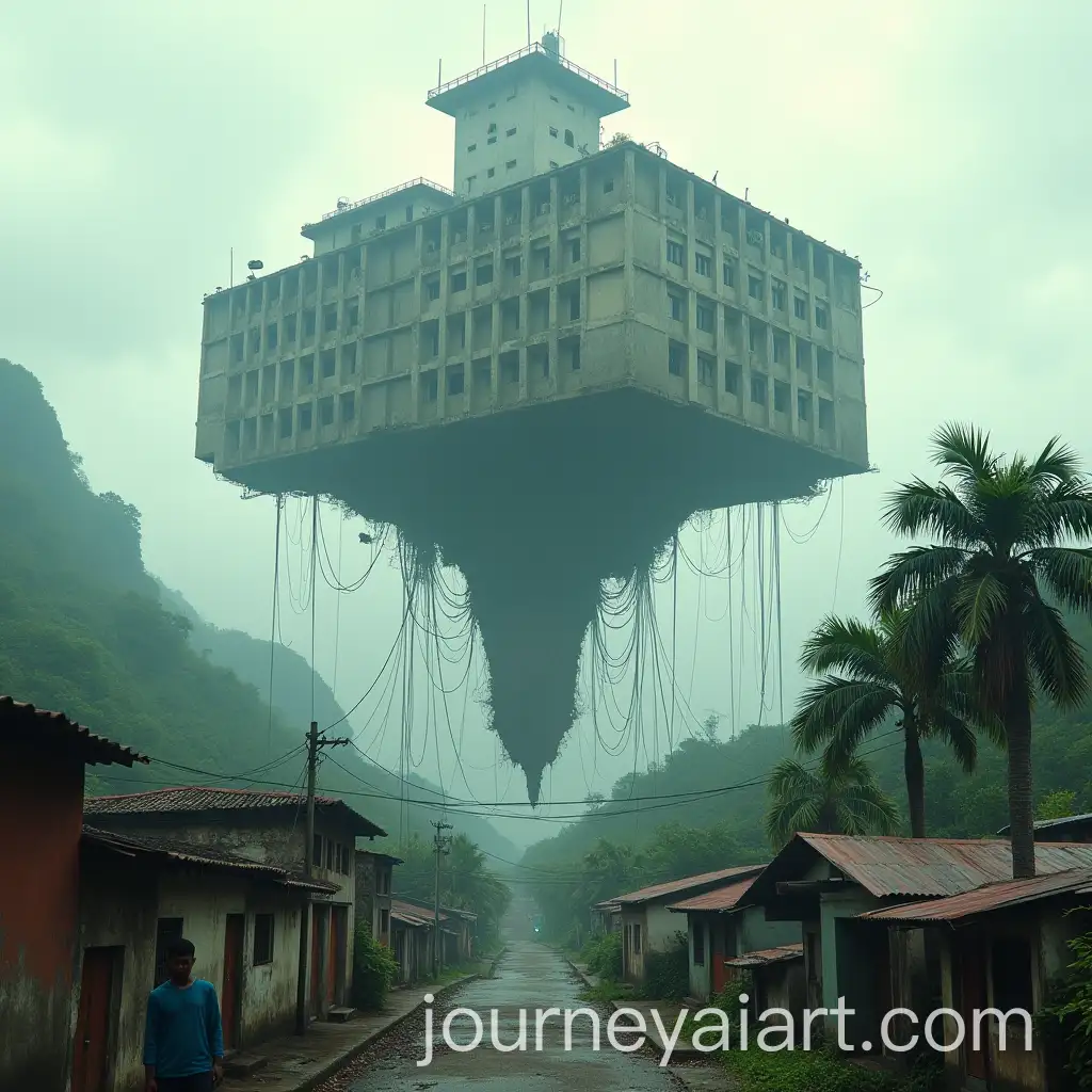Massive-Brutalist-Building-Floating-Above-Favela-in-Tropical-Landscape