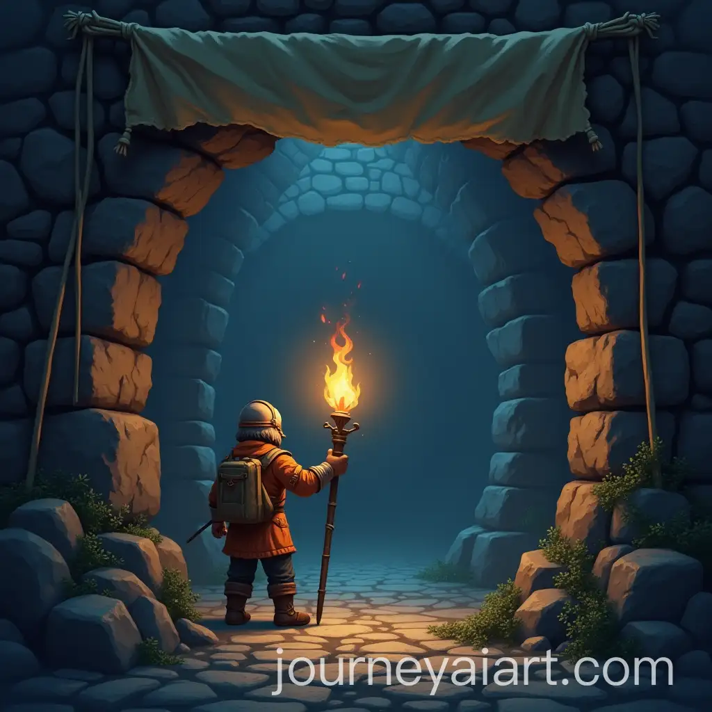 Dungeon-Explorer-with-Torch-Illuminates-Ancient-Banner