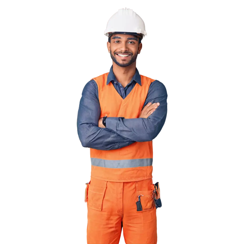 Professional-PNG-Image-of-a-Smiling-Black-Construction-Worker-in-Reflective-Cloth-and-Helmet-with-Folded-Arms