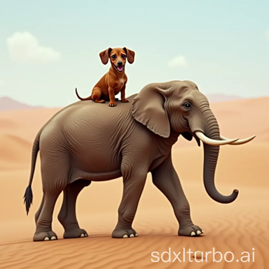 Joyful-Dachshund-Riding-on-an-Elephant-in-a-Desert-Landscape