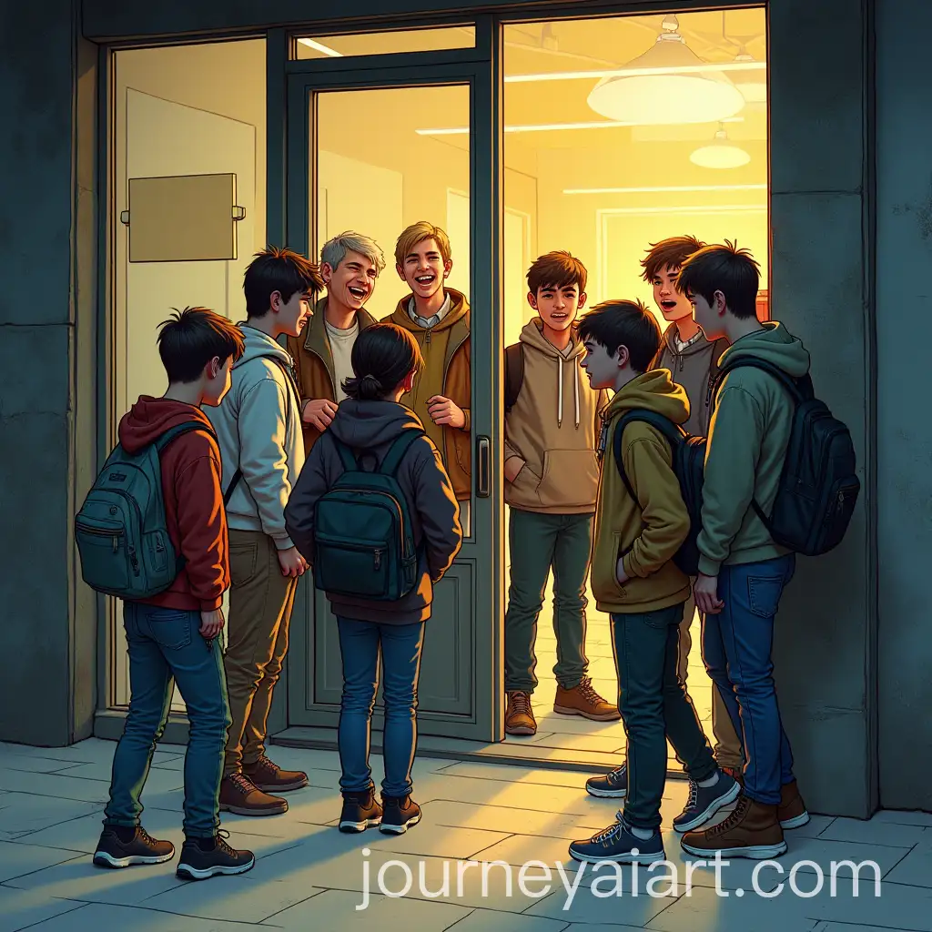 Teenagers-Entering-a-Store-with-Boisterous-Energy