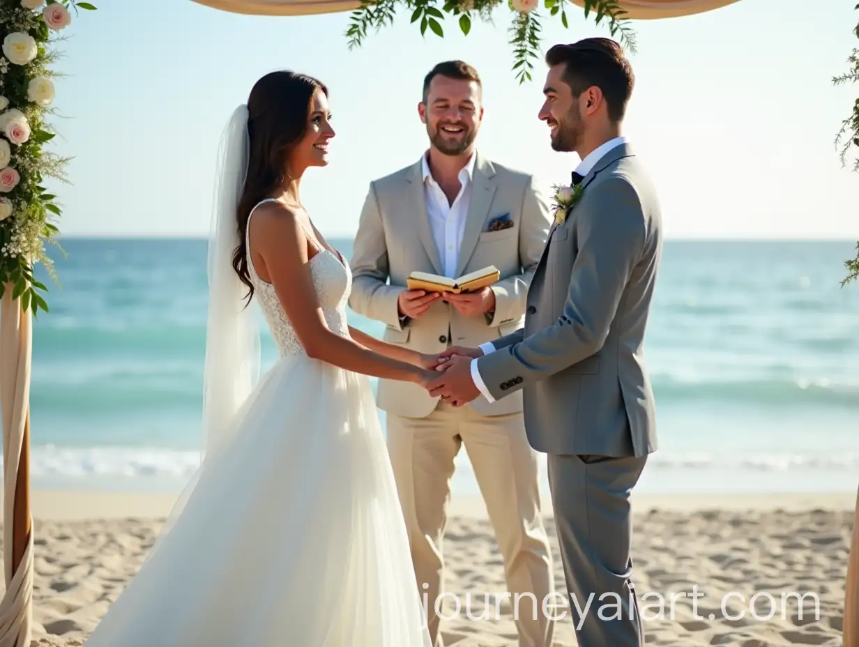 Beach-Wedding-Ceremony-with-Young-Couple-Under-Floral-Arch