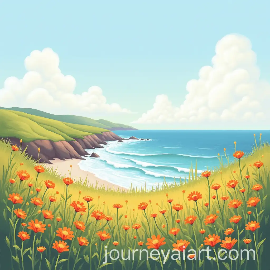 Serene-Coastal-Landscape-with-Wildflowers-and-Soft-Sunlight-in-Impressionist-Style