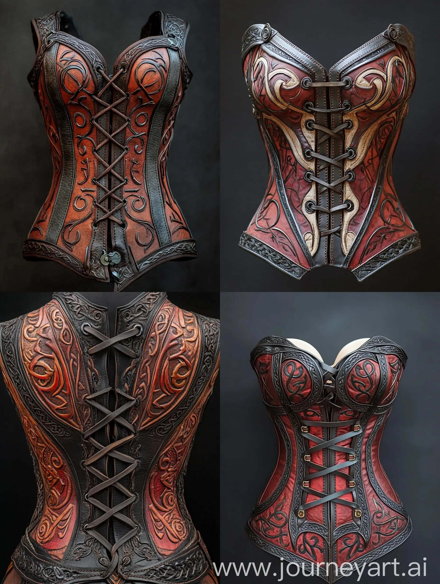 Fantasy-Style-Leather-Corset-with-Celtic-Patterns-in-Brown-Red-and-Black