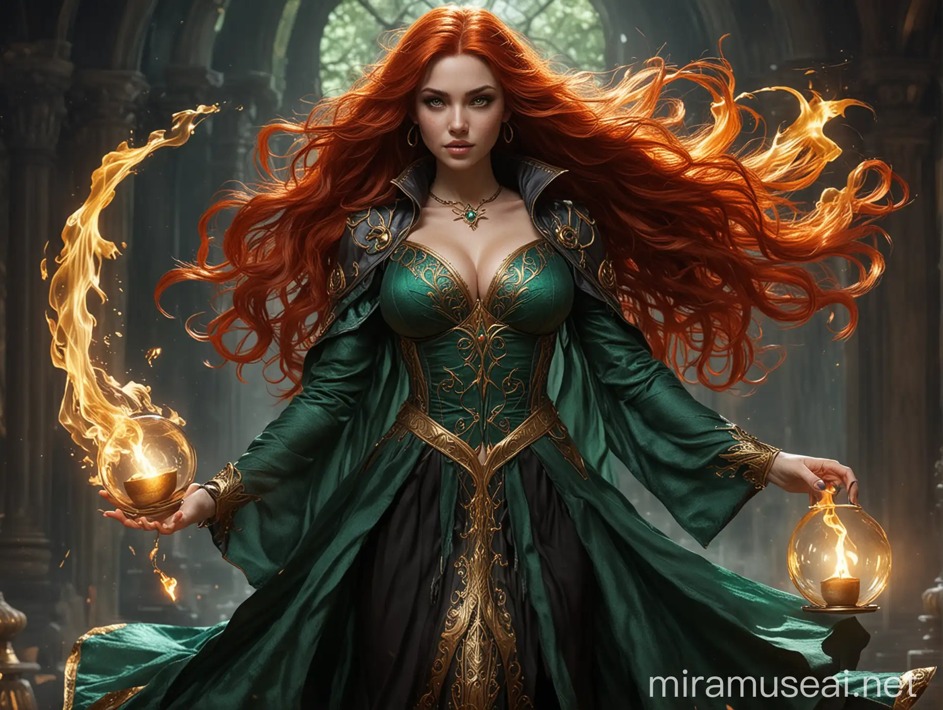 Sorceress Madison Jade with Scarlet Hair and Emerald Eyes