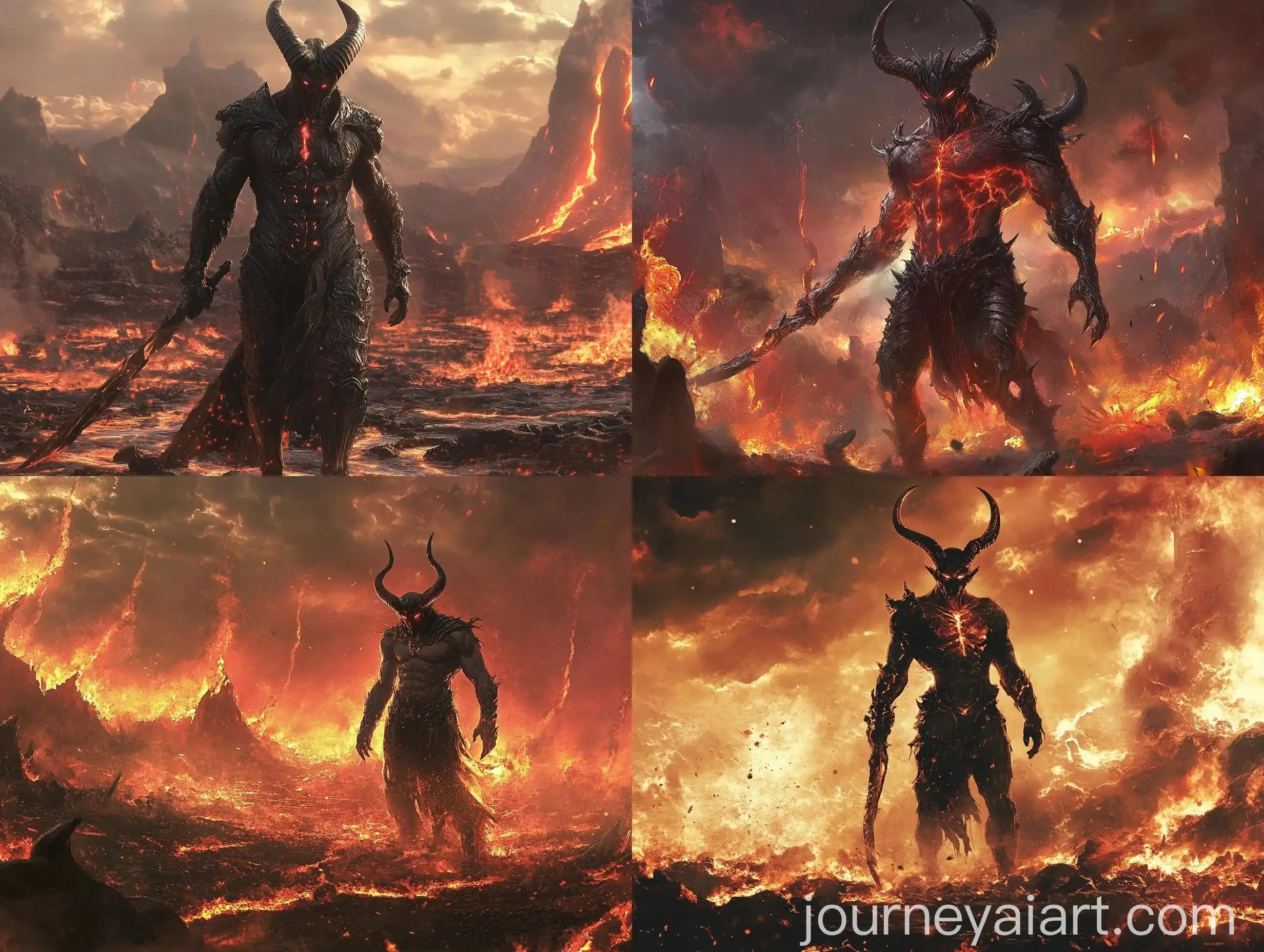 Hellish-Demon-Warrior-Standing-Amidst-Battlefield-of-Lava-and-Corpses