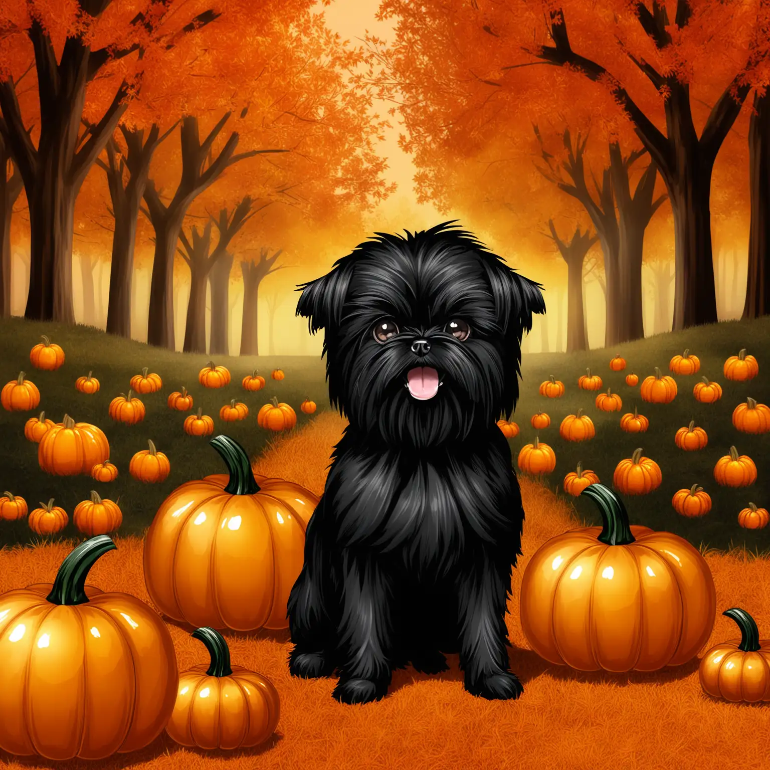 Affenpinscher Dog in Fall Setting with Pumpkins