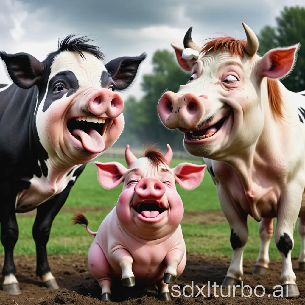 A-Laughing-Pig-Crying-Horse-and-Angry-Cow-in-a-Farmyard-Scene