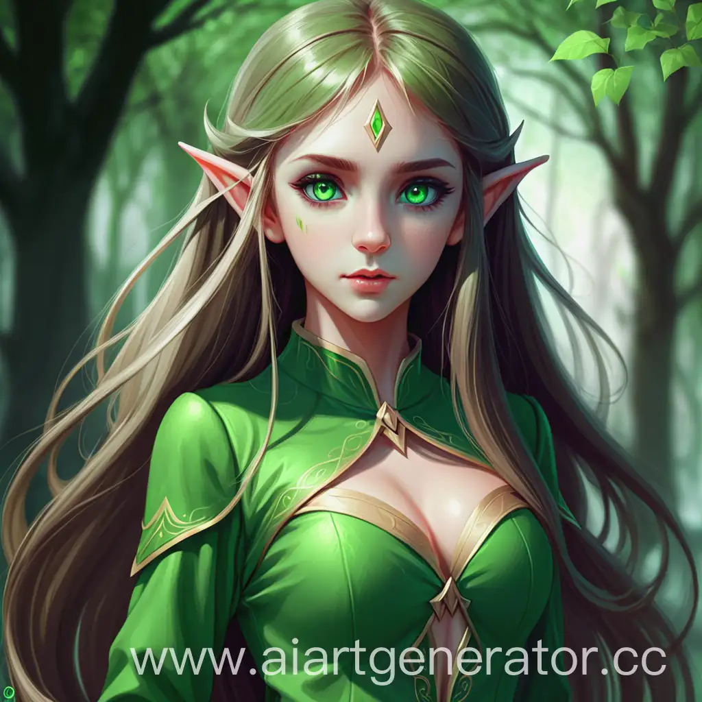 Elven-Girl-with-Long-Hair-in-Green-Clothes-and-Sharp-Features