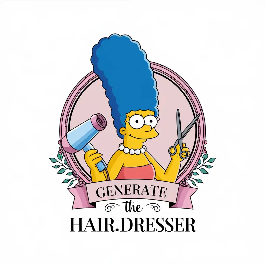 LOGO Design for Hairdresser Marge Simpson Holding Hair Dryer Scissors in Beauty Spa Theme