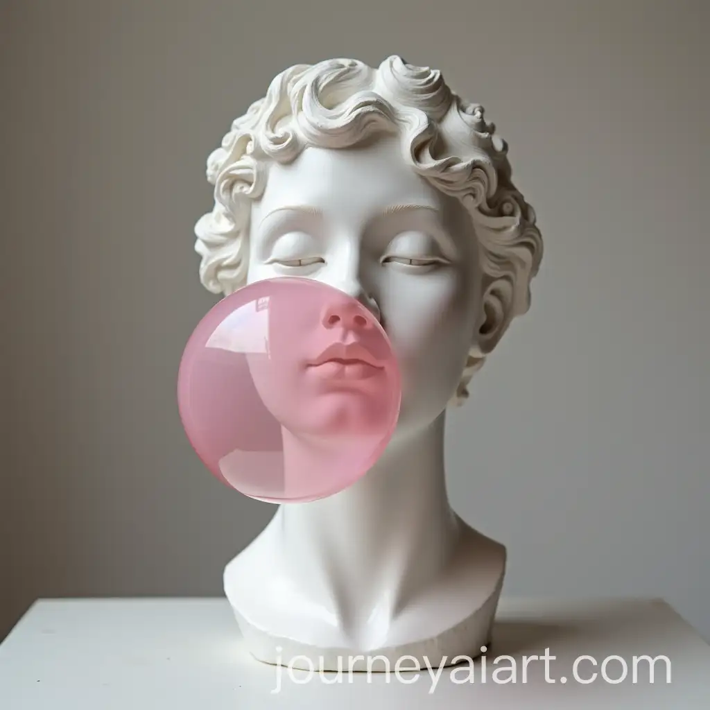 Antique-White-Gypsum-Statue-Blowing-a-Pink-Bubblegum-Bubble