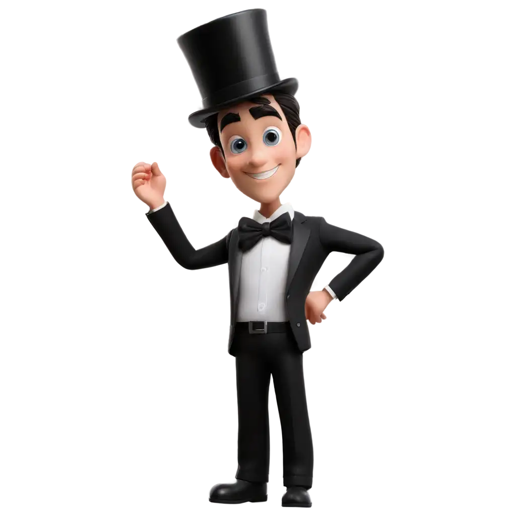 Elegant-PNG-Image-of-a-Man-in-White-TShirt-Black-Pants-Bow-Tie-and-Top-Hat