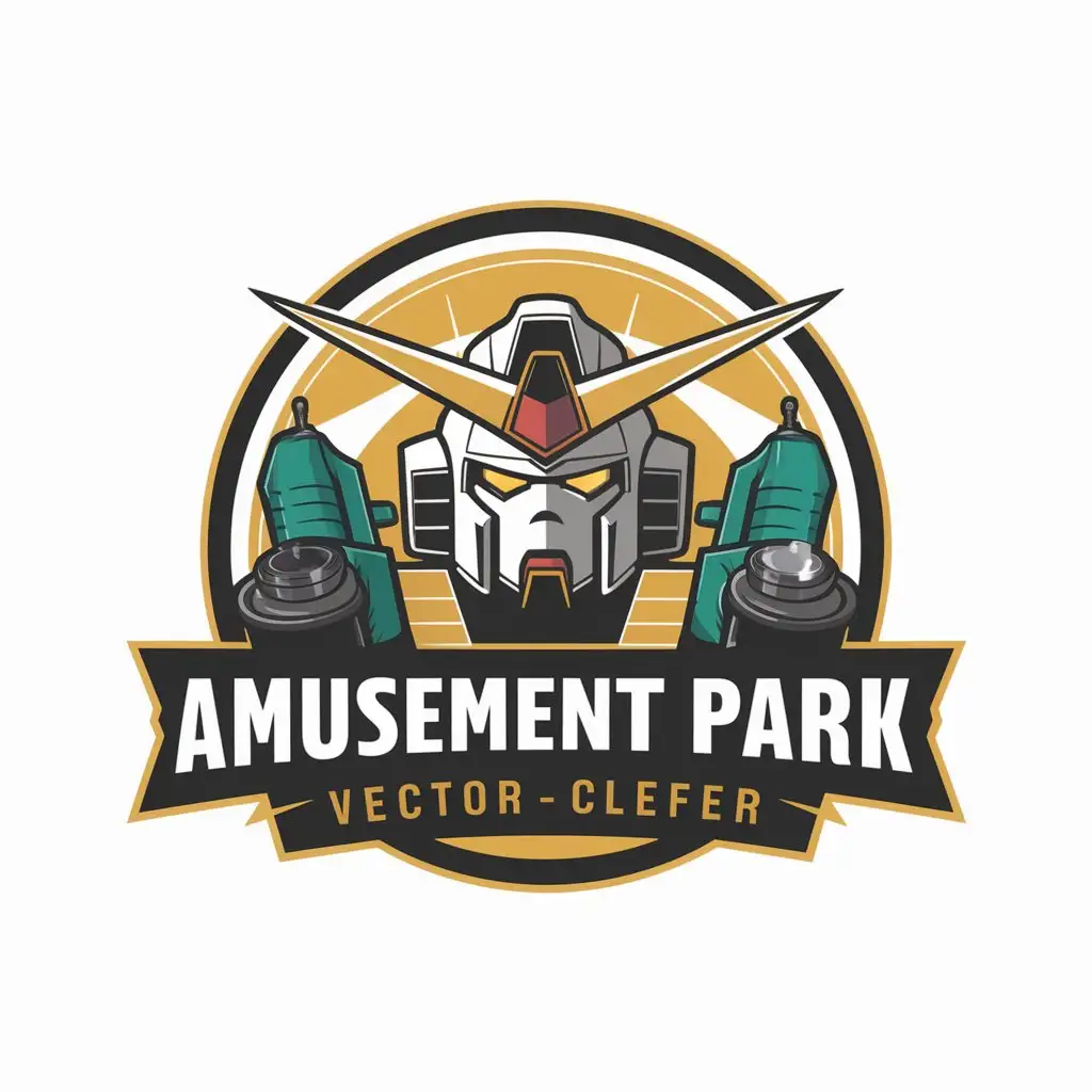 a vector logo design,with the text "amusement park", main symbol:cosplay,complex,be used in Gundam industry,clear background