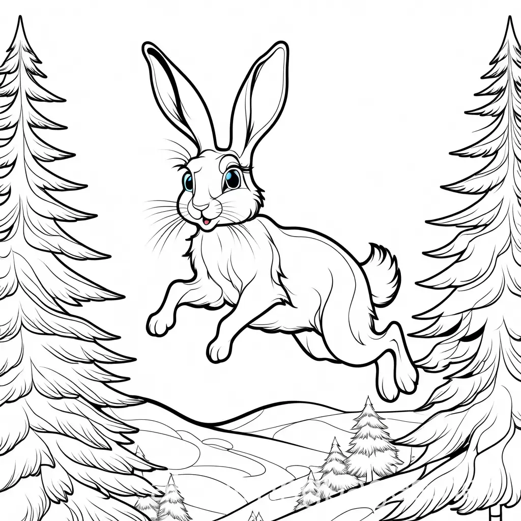 Happy-Hare-Jumping-Over-Fir-Tree-Coloring-Page