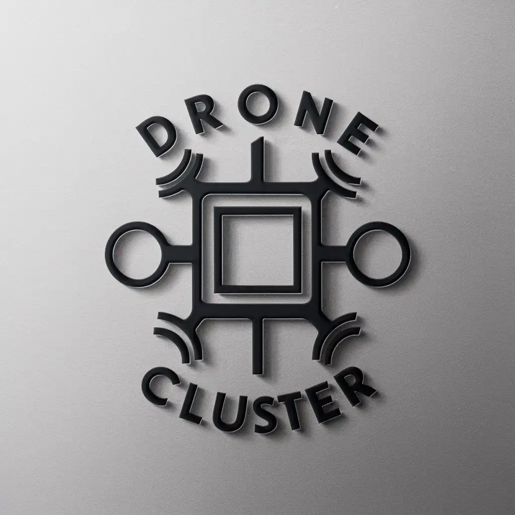 a vector logo design,with the text "drone cluster", main symbol:Drone with a frame in the middle, four circles around,Moderate,be used in science and technology industry,clear background