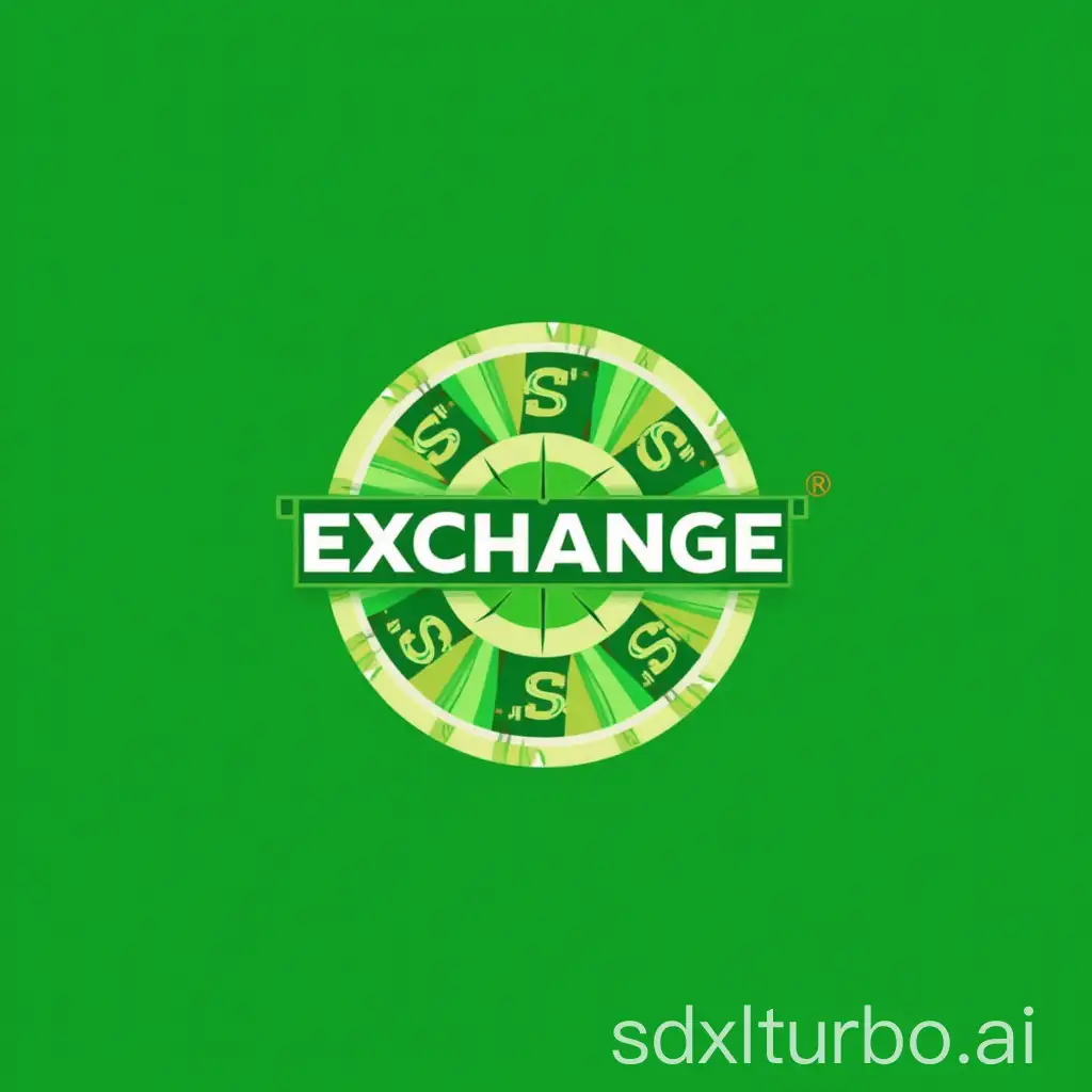 logo on a green background, where it says 'EXCHANGE' AND DOLLARS AROUND. Cool design