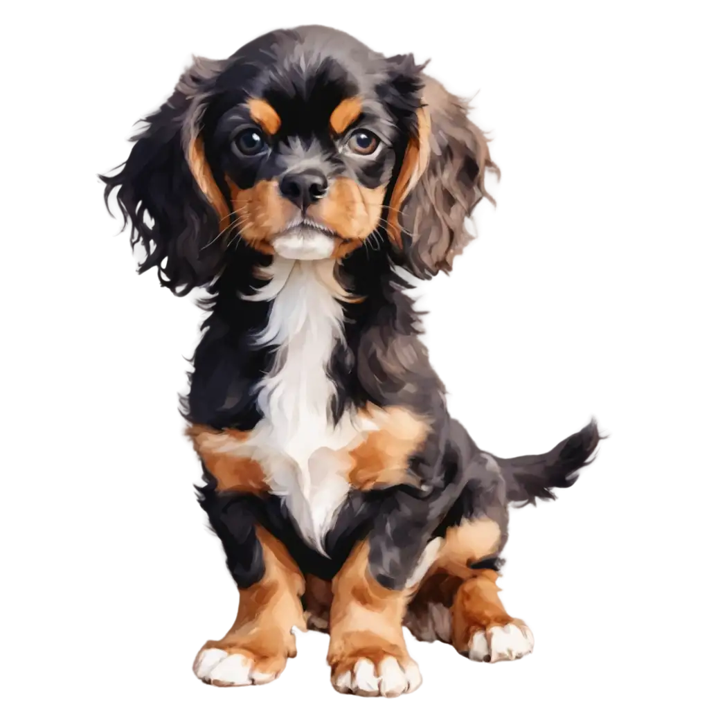 Black-and-Brown-King-Charles-Cavalier-Puppy-as-a-Watercolor-Painting-PNG