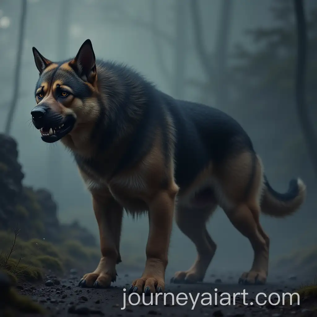 Hybrid-Monster-Creature-Pitbull-and-German-Shepherd-Fusion-in-Dark-Forest