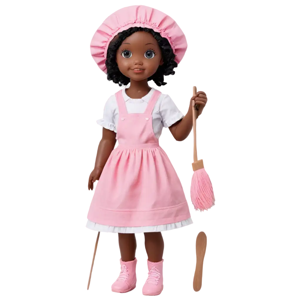 HighQuality-PNG-Image-of-a-Black-Doll-with-Pink-Apron-and-Pink-Bonnet