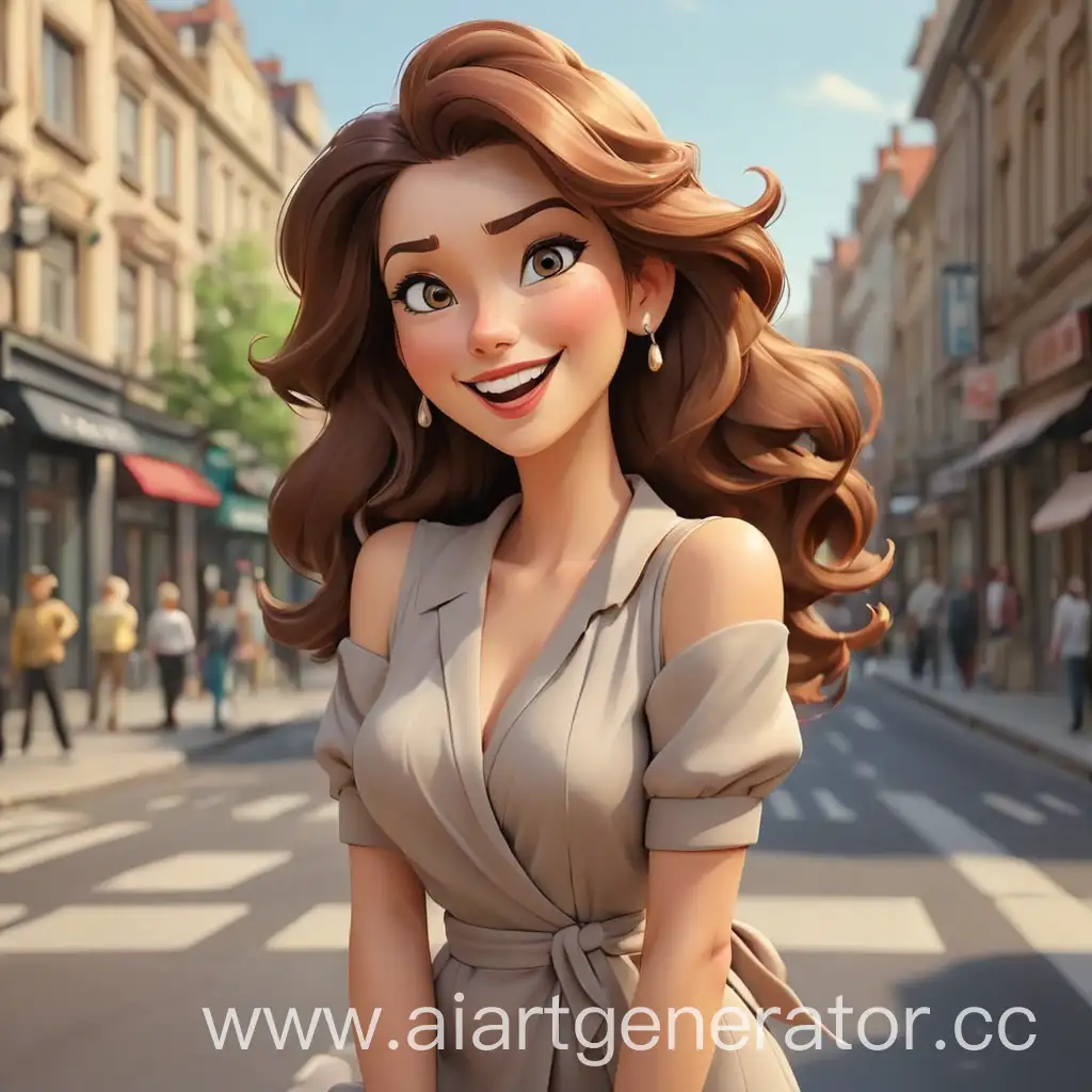 Stylish-Woman-Winking-Happily-on-a-City-Street