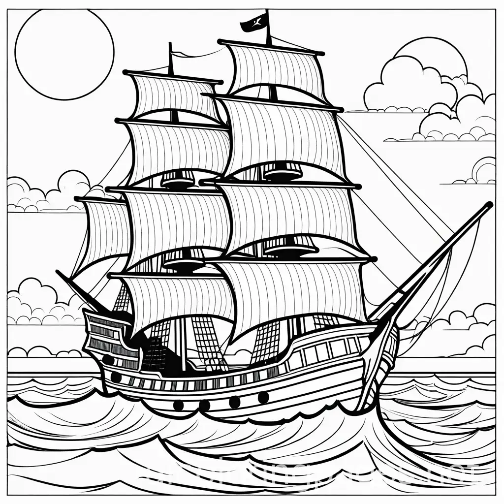 Big-Pirate-Ship-at-Sunset-for-Childrens-Coloring