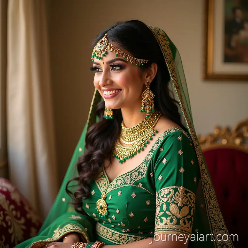 Indian-Bride-Mehndi-Ceremony-in-Green-Contrast-Dress